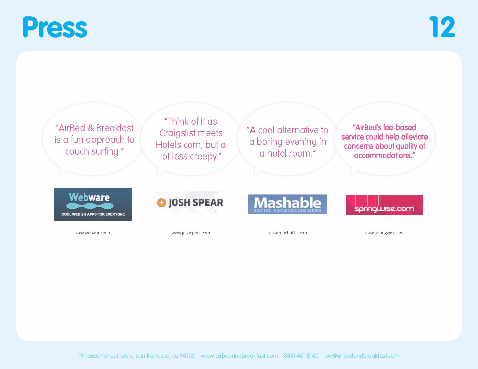12 Airbnb pitch deck press