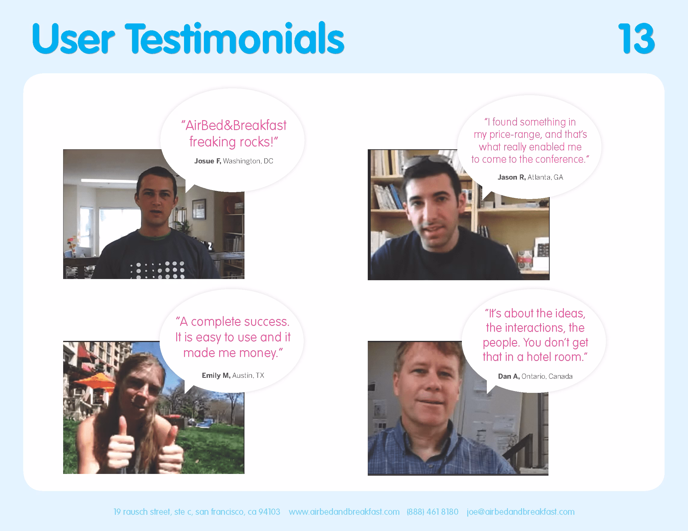 13 Airbnb pitch deck user testimonials