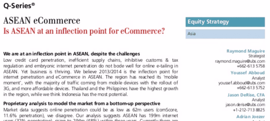 Is ASEAN at an inflection point for eCommerce? UBS ecommerce analysis broker note